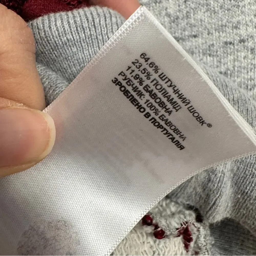 Sandro Paris Grey Red Lace Crew Neck Sweatshirt Womens S Preppy Casual Pullover - Picture 7 of 11